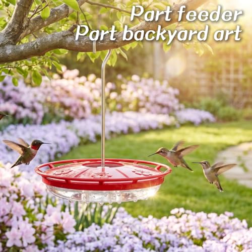 Kingsyard 2 Pack 16 OZ Disc Hummingbird Feeders for Outdoors Hanging, 6 Bee Proof Feeding Ports Leak-Proof Humming Nectar Bird Feeder, Ant Moat Easy Clean, Jelly Oriole Feeders, Garden Décor Gifts