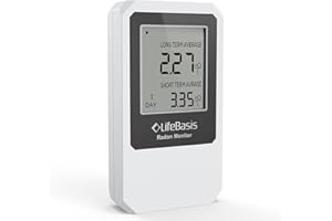 LIFEBASIS Life Basis Radon Detector for Home Basement, Radon Tester with Long and Short Term Radon Monitoring 0-500 pCi/L Range Battery Operated (Battery Included)- White