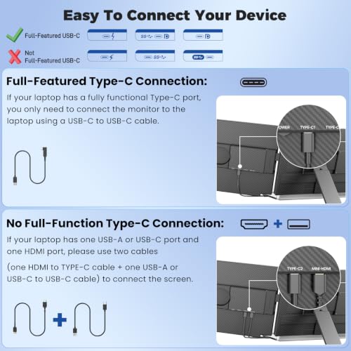 siaviala Extensor De Pantalla para Portátil de 15.6" Monitor Portátil IPS 1080P FHD, Doble Pantalla para Portatil de 13 a 17» Plug & Play para Windows/Mac/Android/Switch/PS5