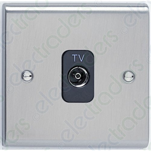 Deta SD1264SSB TV Aerial Co-Axial Socket Isolated - 1 Gang (Stainless Steel/Black Insert)