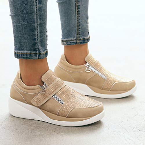 St.Dona_Shoes Women's Platform Wedge Tennis Walking Shoes Breathable Lightweight Casual Comfort Fashion Sneaker Beige