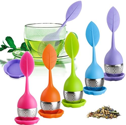 Loose Leaf Tea Infuser - Silicone Tea Infusers - 5 Color Set Tea infuser Tea Steeper for Loose Tea - Silicone Handle Stainless Steel Tea Ball Strains Tea Diffuser for Fennel Tea Herbal Tea Pot