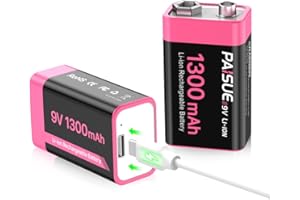 LCLEBM 9V Rechargeable Batteries, 1300mAh High Capacity Lithium-ion Long Lasting 9 Volt Batteries with 2 in 1 USB C Fast Charging Cable for Smoke Alarms,Microphone,Multimeters,Toys,Game Controllers (2 Count)