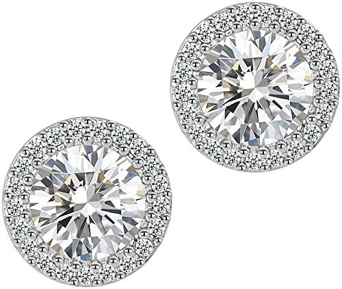 anmao Earrings Round Halo Earrings Fashion Jewelry Cubic Zirconia Stud Earrings for Women Men