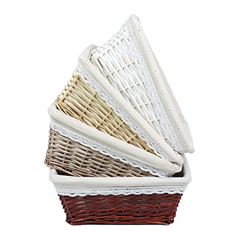 MEIEM Handmade Woven Wicker Storage Basket with Liner.Storage containers.Home Storage Bins for Toys Laundry Clothing Sundries Neatening (Large,Brown)