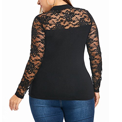 Londony ♥‿♥ Clearance Sales,Plus Size Clothing for Women Hollow Lace Neck Long Sleeve Black Blouse Tops Shirt