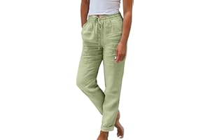 ZsaeSM Cropped Linen Pants Women Plus Size Drawstring Elastic High Waisted Joggers Lightweight Summer Ankle Pants w/Pockets