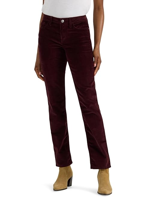 Lee Women's Legendary Mid Rise Straight Leg Jean, Velvet Beet Cord, 2 Long