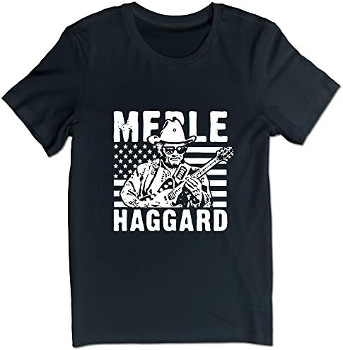 Men's Country Music Merle Haggard Guitar T-shirts Black L