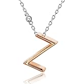 Valentine‘s Day Gift for Her - Personalized Initial Necklace with Elegant Two-Tone Design | 18K Rose Gold Plated Letter Pendant on a Shiny Silver-Tone Chain, Cubic Zirconia | Dainty Adjustable Jewelry
