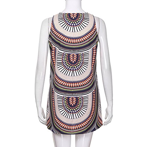 Dressin Vintage Boho Beach Dress, Women Ladies Loose Summer Sleeveless 3D Floral Print Bohe Tank Top Mini Dresses