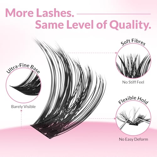 BEPHOLAN Cluster Lashes Kit 608Pcs Lash Book with Glue and Remover and Lash Tweezer Individual EyeLashes D Curl Eyelash Extensions for DIY Eye Lashes Clusters at Home 8-16mm (60D+80D+100D+120D)