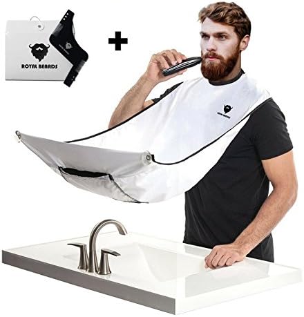 ROYAL BEARDS - The Original Beard Bib - Beard Shaving Bib &amp; Shaper Tool Set - Hair Clippings Catcher &amp; Grooming Cape Apron - Easy Clean Up &amp; a Clog-Free Drain - Gift Idea for Bearded Men