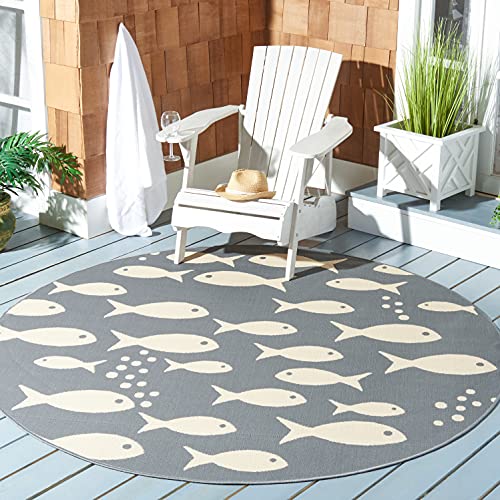 SAFAVIEH Courtyard Collection 5'3" Round Dark Grey/Beige CY6012 Indoor/ Outdoor…