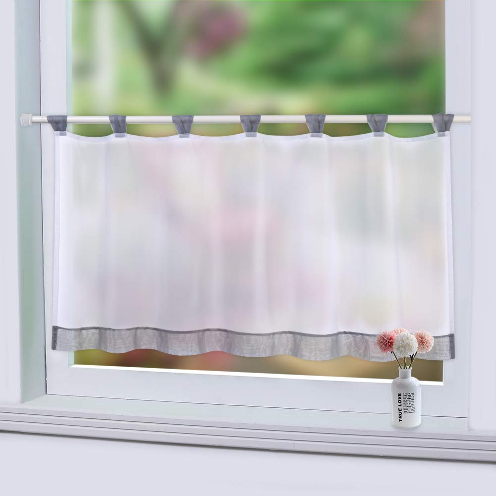 LinTimes Cafe Curtain Window Tier Curtain, Semi Sheer Curtain Window Treatment Tab Top Voile Window Curtain, Tier Half Window Curtains for Kitchen Bathroom Living Room, Grey, 45 * 90 cm