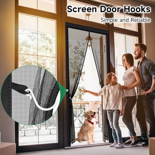 Magnetic Fly Screen Door, Fibreglass Mesh with Full-Length Magnets, NO Gap Auto Closes Kid and Pet Friendly Patio Exterior Door Curtains to Stop Flies Without Drilling (90x200cm, Black)