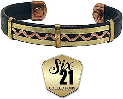 Handmade Black Leather Magnetic Bracelet for Arthritis Relief - Tri-Tone Plating, 2 Magnets, Adjustable Bangle - For Men and Women (Warbird)