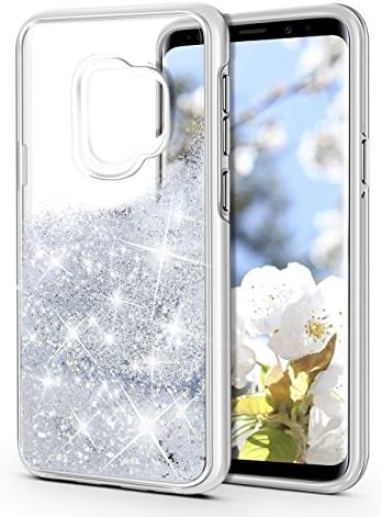 Galaxy S9 Case,Aemotoy Galaxy S9 Glitter Liquid Bead Sparkle Girly Crystal Bling Case Full Body 2 in 1 Shockproof TPU Bumper Hard Protective Cover for Samsung Galaxy S9 (Snow White)