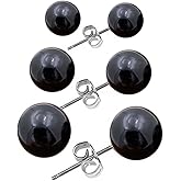 3 Pairs Pearl Black Stud Earrings for Women Round Ball Pearls Stud Earrings Set