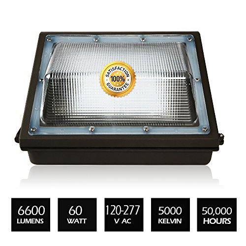 60W 6600lm LED Wall Pack Light,4Pack ,120-277V 5000K Daylight DLC cETLus-listed 2500-450W MH/HPS replacement, Outdoor/Entrance(5-Year Warranty)LPK 60W 4pk(5000K)