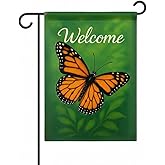FLAGMEUP8386 Welcome Monarch Butterfly Garden Flag 12x18 Inch Double-Sided Polyester Yard Banner with Floral Design, Outdoor Spring Summer Yard Decoration for Gardeners, Homes, Seasonal Porch Décor