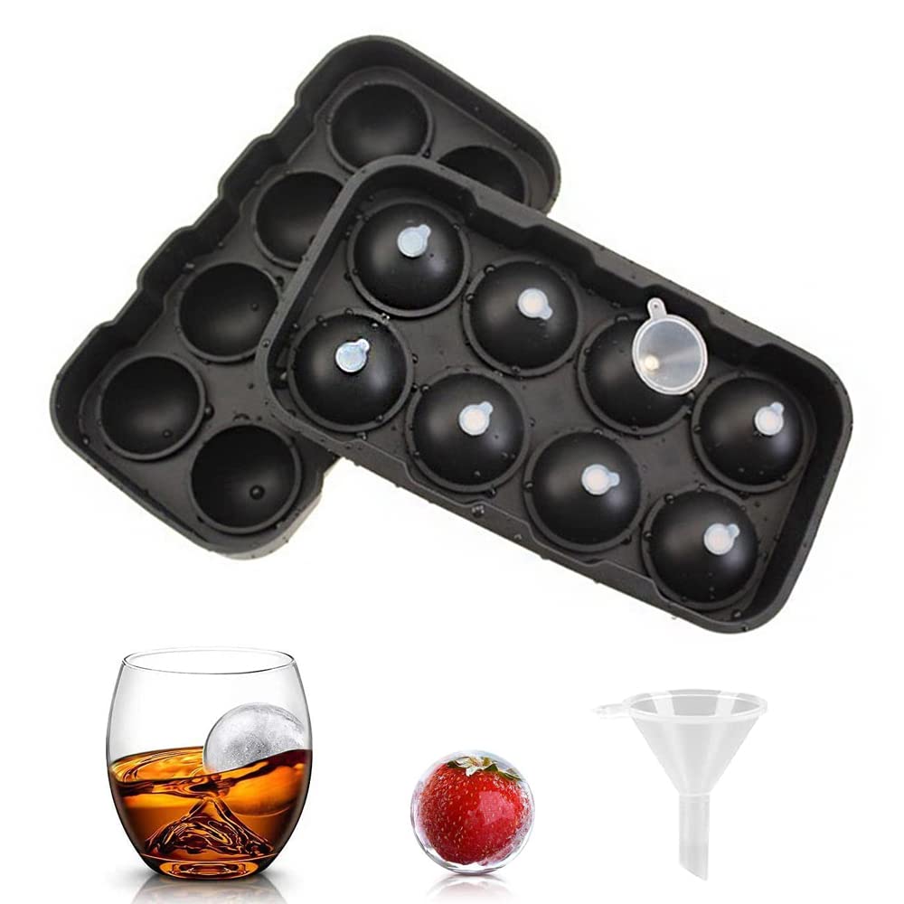 8 Whisky Ball Ice Ball Mould, Round Ice Hockey Mould, Ice Ball Mould with Small Funnel for Whiskey Cocktail Gin (Ball Diameter 4.5 cm)