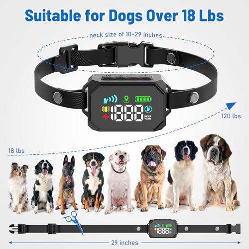 VERSMELO GPS Wireless Dog Fence, Electric Fence for Dogs, Perimeter Collar Fence System, Radius 33-1999 Yards, IPX7 Waterproof, Beep Vibration Shock Correction, for Pets Over 18 Lbs