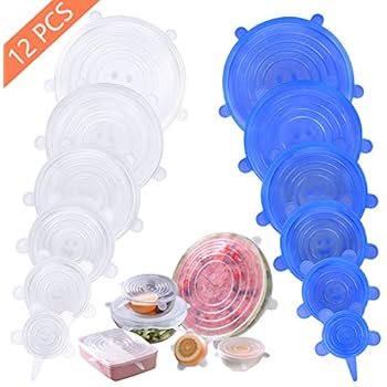 Mavgv Silicone Stretch Lids,12 Pack Reusable Durable and Expandable Lids, Silicone Covers for Fresh Food & Leftovers - Keep Food Fresh, Stretch for Container, Bowl in Dishwasher