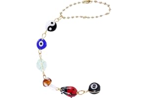 Fokmuaex Evil Eye Car Hanging Ornament with 6 Ball & Yin Yang Symbol - Beaded Lucky Charm Pendant for Rearview Mirror, Home D