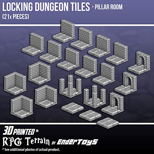 Locking Dungeon Tiles - Pillar Room, Terrain Scenery Tabletop 28mm Miniatures Role Playing Game, 3D Printed Paintable, EnderToys