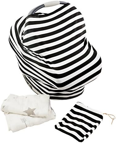 Dandylion 2 Baby Swaddle Blankets & 1 Baby Car Seat Canopy | Breathable & Soft Muslin Cotton | Use As Nursing Cover, Travel Changing Mat, Shopping Cart & Stroller Wrap, Burp Cloth & More | In A Bag