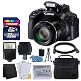 Canon PowerShot SX60 HS Digital Camera + Flash + Extra Battery + HDMI Cable + 32GB Class 10 Card Complete All You Need Deluxe Accessory Bundle And Much More