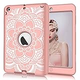 iPad mini/2/3 Case, Hocase Shockproof Hybrid Dual Layer Hard Rubber Protective Case with Cute Flower Design for Apple iPad mini 1st/2nd/3rd gen 7.9-inch - Rose Gold