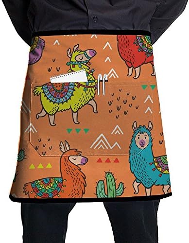 Camel And Geometric Graphic Cactys Half-length Short Waist Apron Polyester Half Aprons With Pockets Men / Women / Stylist / Chef 45 X 54cm