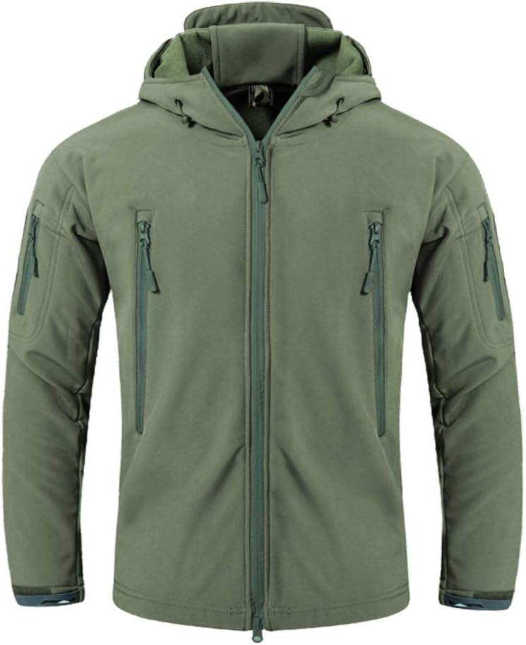 FEDTOSING Men's Outdoor Softshell Jacket Military Coat Fleece Lining Windproof Water-Resistant Multi-Pockets with Foldable Hoodie