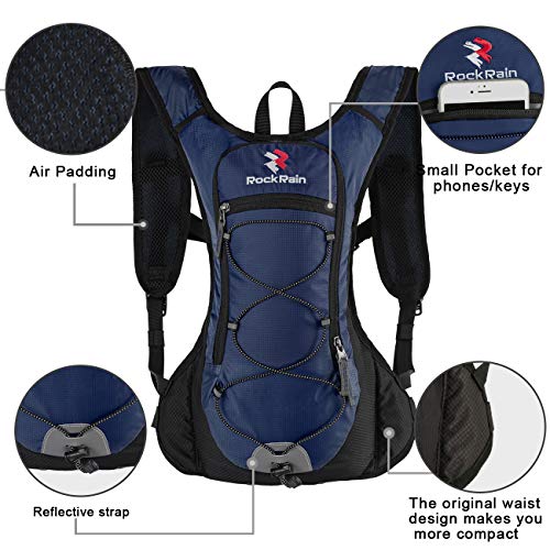 ROCKRAIN Windrunner Lightweight Hydration Pack with 2L BPA Free Water Bladder - Outdoor Sports Gear for Running, Cycling, Hiking, Biking, Camping (Navy Blue)