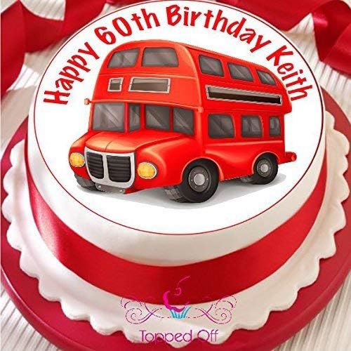 Red London Bus 19 Cm Round Fondant Icing Cake Topper Amazon Co Uk