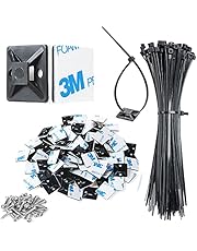 3/4" Strong Black Cable Zip Tie Mounts 100 Pcs with 8" Zip Ties and Screws, Outdoor Sticky Cable Clips Self Adhesive Wire Fasteners Cable Clips Management Anchors Organizer Holders Squares 100 PCS