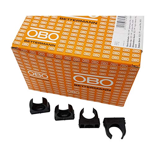 100 x OBO Bettermann M20 Quick Clamps, Clips, Hose Clamps, Pipe Clamps, Stackable, Deep Black, 20 mm, Pack of 100