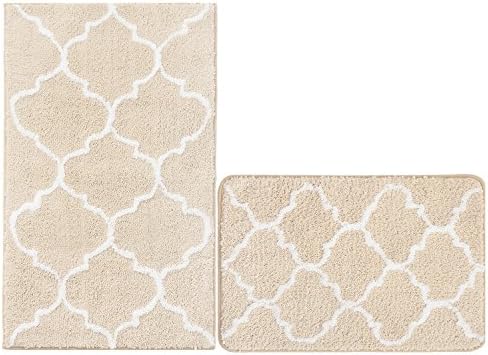 Kitchen Mat, U'Artlines Decorative Non-Slip Microfiber Doormat Bathroom Mats Shower Rugs for Living Room Floor Mats Set (17.7x25.6+20.9x33.9, Cream)