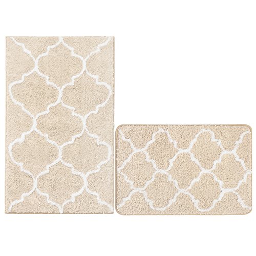Kitchen Mat, U'Artlines Decorative Non-Slip Microfiber Doormat Bathroom Mats Shower Rugs for Living Room Floor Mats Set (17.7x25.6+20.9x33.9, Cream)