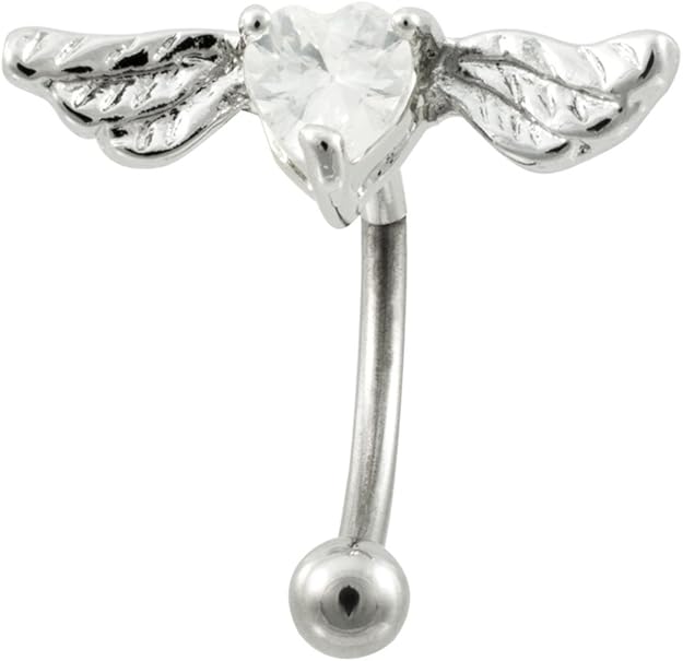 Clear cz Winged Heart Eyebrow barbell Eye Brow Ring body