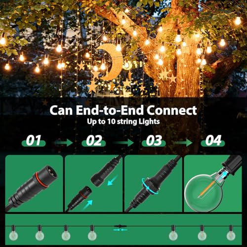 FIFlying Outdoor Fairy Lights, 48.15M/158FT G40 Waterproof Garden Lights with 70+2 LEDs, 2700K Warm White Outdoor Light Chains, Suitable for Patios, Parties, Festivals, Weddings, Gardens