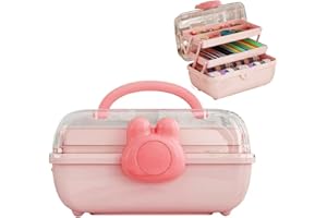 Huniupore Hair Accessories Organizer for Girls Headbands, Clips, Ties Baby Girl Supplies, Lockable Three-layer Folding Craft Organizers and Storage Plastic Jewelry Box (Pink)