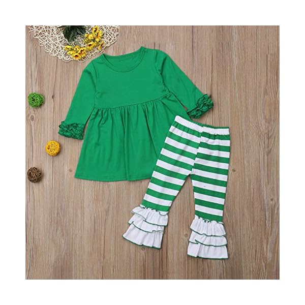 Toddler Little Girl Christmas Outfit Ruffle Tunic Long Sleeve Tops Dress+Striped Leggings Pants Boutique Clothing Set… - Image 3