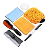 Car Cleaning Tool Kit by Scrub it- squeegee Car Wash Brush, Wheel Brush, microfiber wash mitt and cloth - For Your Next Vehicle wash and wax with our 6 PC Cleaning Accessories
