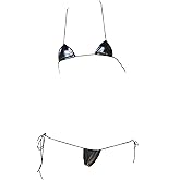 JasmyGirls Leather Micro Bikini Extreme Anime Lingerie Sexy Cosplay Outfit Japanese Bra Panty Set Two Piece Thong Swimsuit