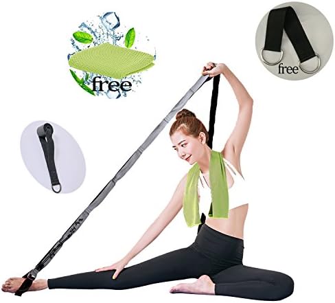 YAVOUN Stretch Out Strap,Stretching Strap,Multi-loop Strap with Door Flexibility and D-Ring Buckle Leg Stretcher For Yoga Dance,Cheer, Gymnastics, Ballet, Physical Therapy, Pilates (Black-Gray)