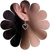 Erimberate Bohemian Heart Dangle Earrings Gold Hollow Heart Drop Earrings Geometric Circle Hoop Earrings Minimalist Heart Circle Earrings Jewelry for Women