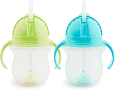 Munchkin 2 Pack Tip&Sip Weighted Straw Cup Blue Green 7oz 6m+ with Handles